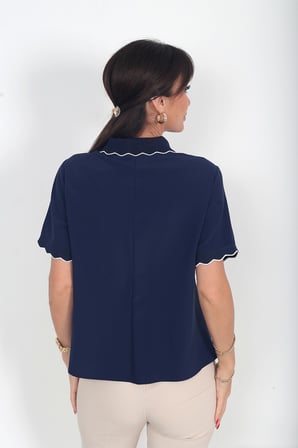 Kadın Polo Yaka Krep Saten Bluz