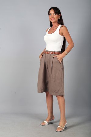 Kadın Beli Lastikli Cepli Diz Altı Bermuda İtaly Cotton Şort