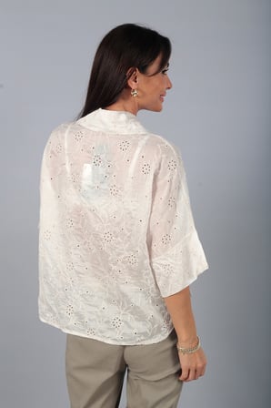 Kadın İtalyan Çiçek Nakış İşlemeli Lyocell Kumaş Oversize Gömlek