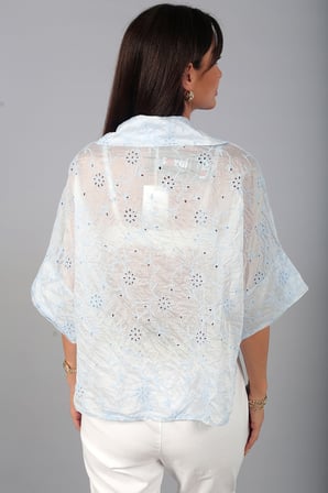 Kadın İtalyan Çiçek Nakış İşlemeli Lyocell Kumaş Oversize Gömlek