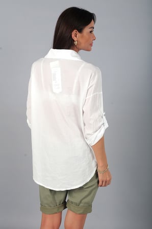 Kadın İtalyan Cotton Şal Desen Nakış İşlemeli Gömlek
