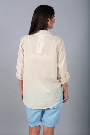 Kadın İtalyan Cotton Şal Desen Nakış İşlemeli Gömlek