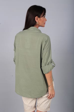 Kadın İtalyan Cotton Mini Çiçek Nakış İşlemeli Gömlek