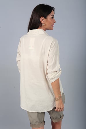 Kadın İtalyan Cotton Mini Çiçek Nakış İşlemeli Gömlek