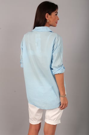 Kadın İtalyan Cotton Mini Çiçek Nakış İşlemeli Gömlek