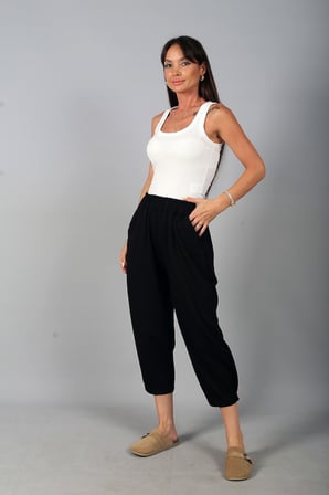 Kadın Beli Lastikli Cepli Paça Tutturmalı Modal Pantolon