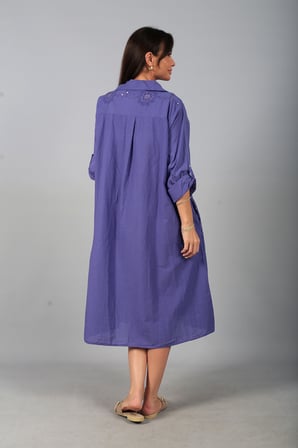 Kadın İtalyan Cotton Cepli Kabartma Nakışlı Pullu Oversize Uzun Elbise