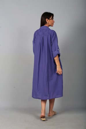 Kadın İtalyan Cotton Cepli Kabartma Çiçek Nakış İşlemeli Oversize Uzun Elbise