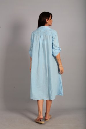Kadın İtalyan Cotton Cepli Kabartma Çiçek Nakış İşlemeli Oversize Uzun Elbise