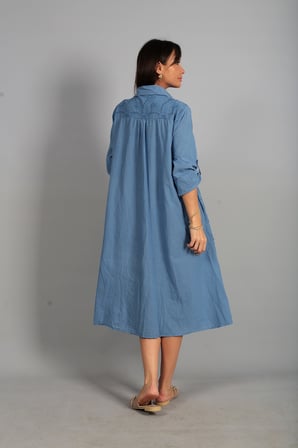 Kadın İtalyan Cotton Cepli Kabartma Çiçek Nakış İşlemeli Oversize Uzun Elbise