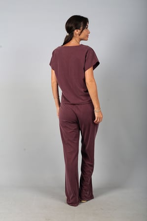 Kadın V Yaka Tek Omuz düğme Detaylı Bluz Beli Lastikli Cepli Bol Paça Pantolon Lyocell 2'li Takım