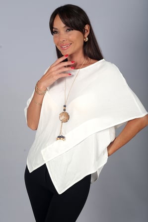 Kadın Asimetrik Kesim Cotton Pelerin Bluz
