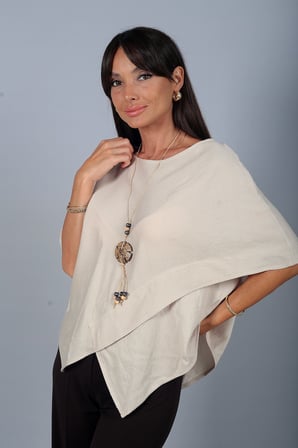 Kadın Asimetrik Kesim Cotton Pelerin Bluz