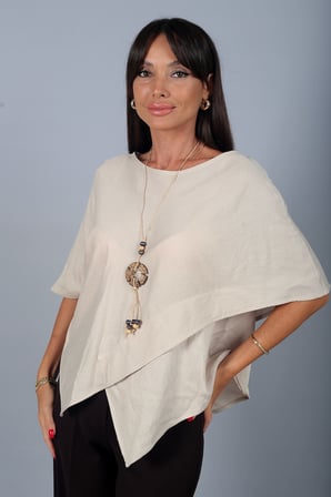 Kadın Asimetrik Kesim Cotton Pelerin Bluz