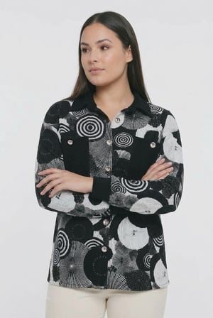 Kadın Soyut Dairesel Desenli Büyük Cepli Büyük Beden Cotton Gömlek
