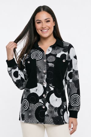 Kadın Soyut Dairesel Desenli Büyük Cepli Büyük Beden Cotton Gömlek
