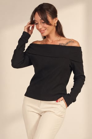 Kadın Madonna Yaka Uzun Kollu Cotton Bluz