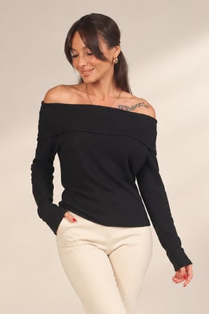 Kadın Madonna Yaka Uzun Kollu Cotton Bluz