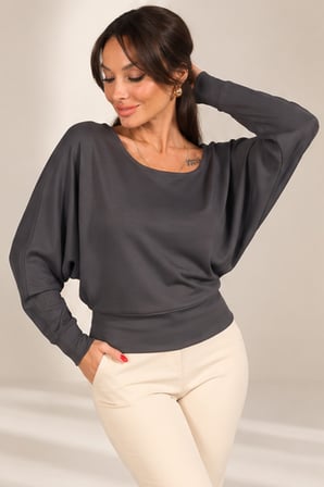 Kadın Kayık Yaka Uzun Yarasa Kollu Modal Sweat