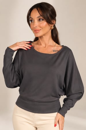 Kadın Kayık Yaka Uzun Yarasa Kollu Modal Sweat
