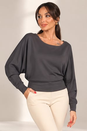 Kadın Kayık Yaka Uzun Yarasa Kollu Modal Sweat