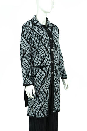 Oppland Kadın Kışlık Motifli Düğmeli Cepli Rahat Kesim Likralı Yünlü Dokuma Anne Hırka