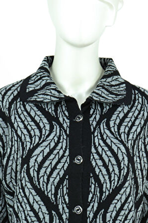 Oppland Kadın Kışlık Motifli Düğmeli Cepli Rahat Kesim Likralı Yünlü Dokuma Anne Hırka