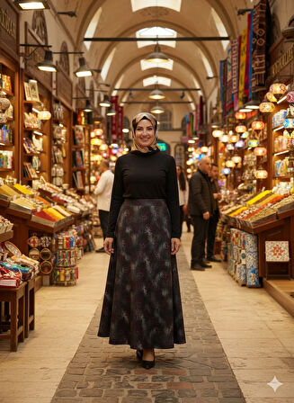 Oppland Kadın Anne Çan Etek Soft Dokulu iç Göstermez Zahmetsiz Desenli Dökümlü Tam Kalıp