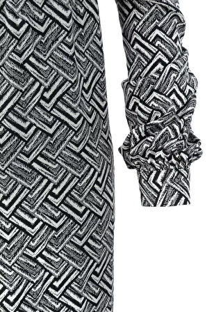 Oppland Kadın Klasik Boydan Anne Elbise Dokuma Viskon Kumaş Baharım Desenli Vatkalı Robalı Tam Kalıp