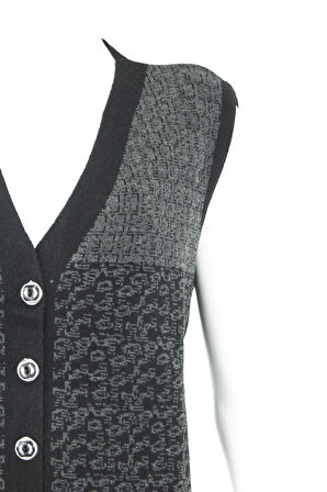 Oppland Kadın Füme Kışlık Motifli Düğmeli Çift Cepli Normal Kesim Likralı Yünlü Kumaş Anne Yelek