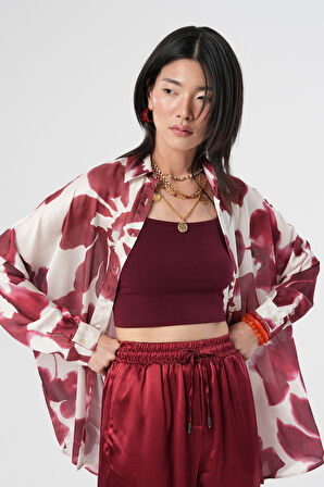 KADIN BÜYÜK ÇİÇEK DESENLİ OVERSİZE GÖMLEK