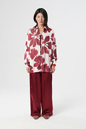 KADIN BÜYÜK ÇİÇEK DESENLİ OVERSİZE GÖMLEK