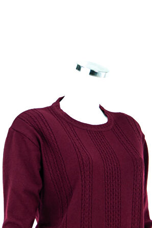 Oppland Kadın Bordo Kışlık Normal Kesim Likralı Pamuklu Kardelen Dokuma Anne Kazak