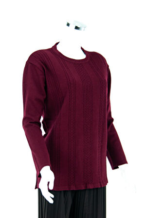 Oppland Kadın Bordo Kışlık Normal Kesim Likralı Pamuklu Kardelen Dokuma Anne Kazak