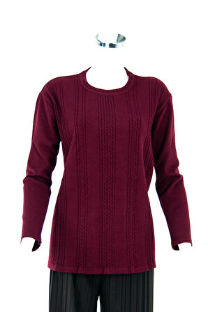 Oppland Kadın Bordo Kışlık Normal Kesim Likralı Pamuklu Kardelen Dokuma Anne Kazak