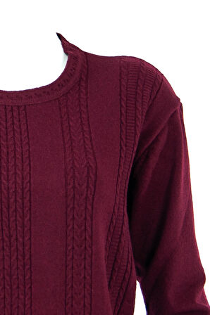 Oppland Kadın Bordo Kışlık Normal Kesim Likralı Pamuklu Kardelen Dokuma Anne Kazak