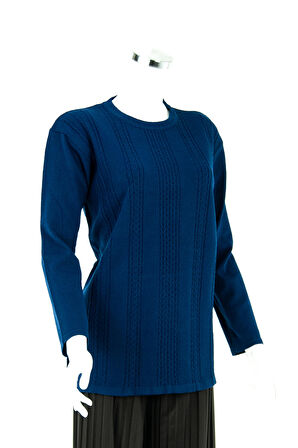 Oppland Kadın Parlement Mavi Kışlık Normal Kesim Likralı Pamuklu Kardelen Dokuma Anne Kazak