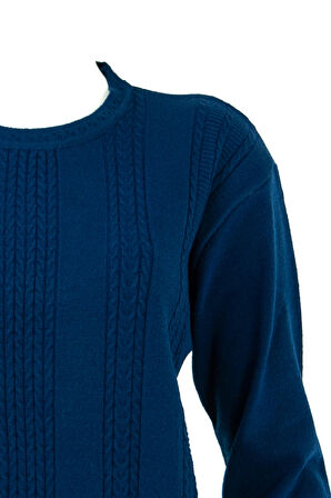 Oppland Kadın Parlement Mavi Kışlık Normal Kesim Likralı Pamuklu Kardelen Dokuma Anne Kazak