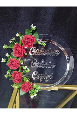  Şeffaf Pleksi İsme Özel Güllü Kapı Süsü Duvar Dekoru