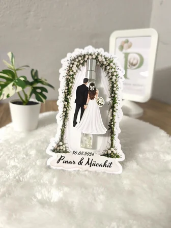 ​Pamuğum Atelier Kişiye Özel İsimli Gelin Damat Figürlü Düğün Kolonyası Şişesi Süsü Misafirler İçin Düğün, Nikah Hediyeliği (100 Adet)