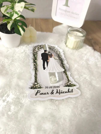 ​Pamuğum Atelier Kişiye Özel İsimli Gelin Damat Figürlü Düğün Kolonyası Şişesi Süsü Misafirler İçin Düğün, Nikah Hediyeliği (100 Adet)