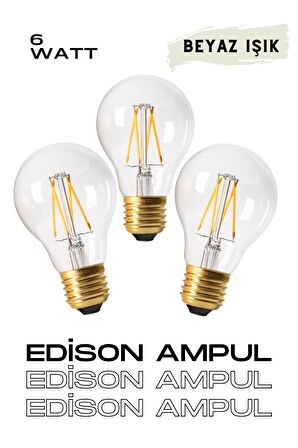 EDİSON AMPUL 3 ADET BEYAZ IŞIK - AVİZE - LAMBADER - MİKA - APLİK