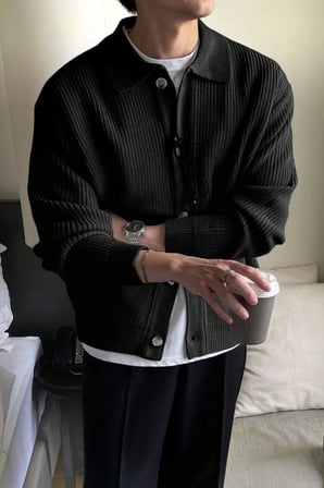 Erkek Polo Yaka Oversize Triko Hırka