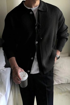 Erkek Polo Yaka Oversize Triko Hırka