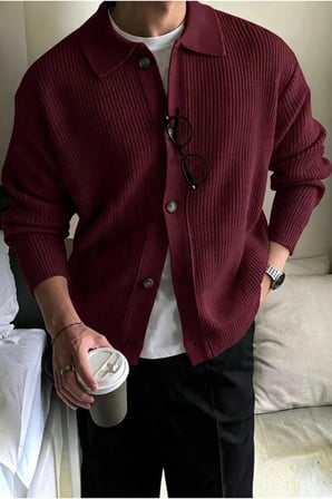 Erkek Polo Yaka Oversize Triko Hırka