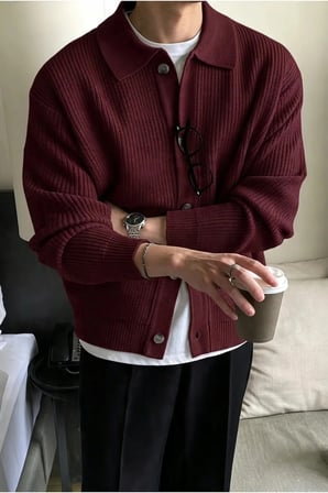 Erkek Polo Yaka Oversize Triko Hırka