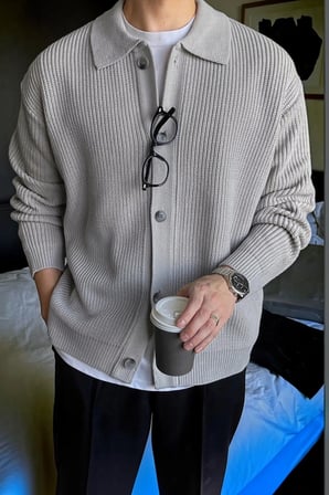 Erkek Polo Yaka Oversize Triko Hırka