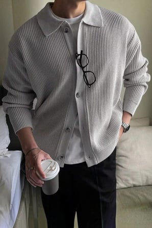 Erkek Polo Yaka Oversize Triko Hırka