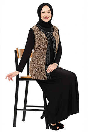 Oppland Kadın 2 Li Anne Takım Likralı Sandy Kumaş Şık ve Modern Yıldızım Taşlı Yuvarlak Yakalı Rahat