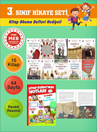 3.Sınıflar İçin Okumayı Sevdiren 10 lu Hikaye Seti 3 (Kitap Okuma Defteri Hediyeli)